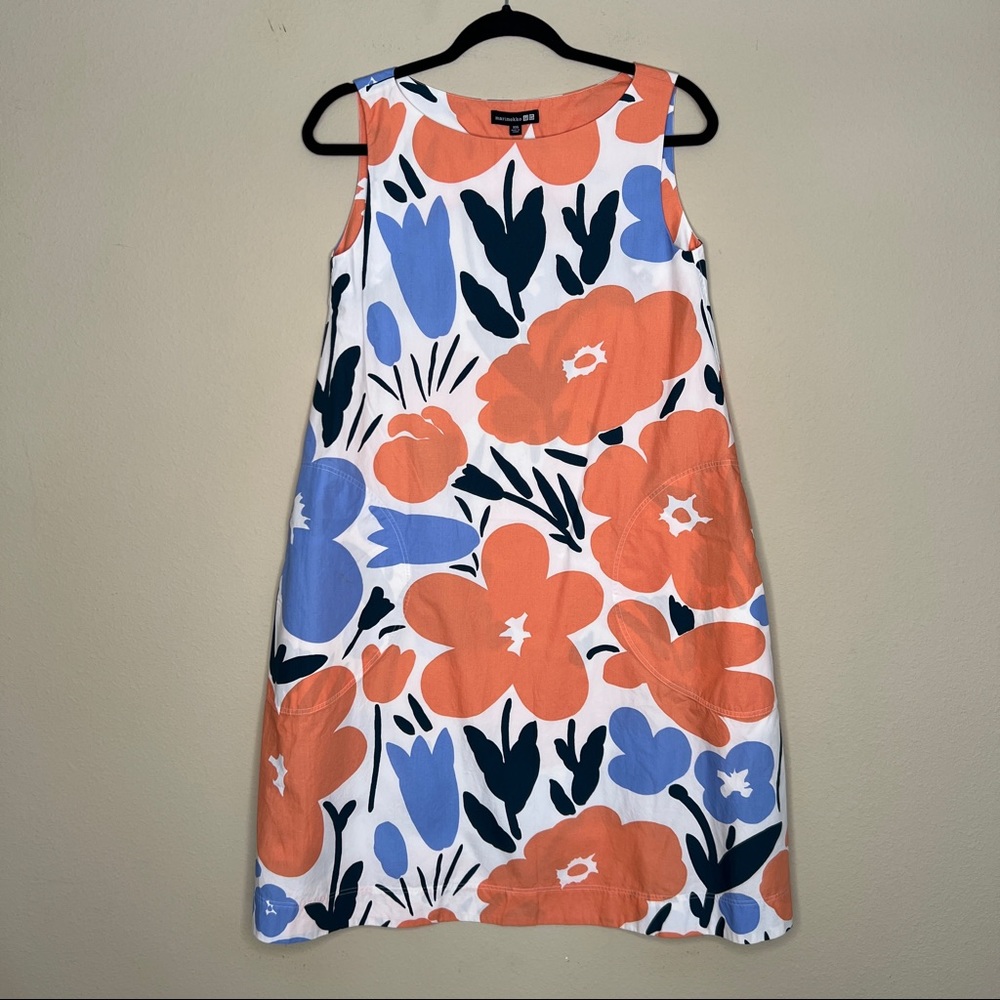 MARIMEKKO x UNIQLO Sleeveless A-Line Dress - Coral & Blue Floral - Sz XXS - Picture 3 of 10